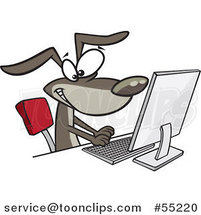 Cartoon Happy Dog Typing at a Computer by Toonaday