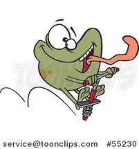 Happy Frog Sticking His Tongue out and Jumping on a Pogo Stick Cartoon by Toonaday