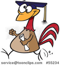 Proud Chicken Graduate Walking with a Cap and Diploma Cartoon by Toonaday