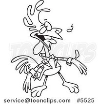 Cartoon Black and White Line Drawing of a Singing Rooster by Toonaday