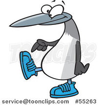 Cartoon Blue Footed Booby Bird Pointing to Its Sneakers by Toonaday