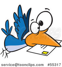 Cartoon Blue Bird Delivering Air Mail by Toonaday
