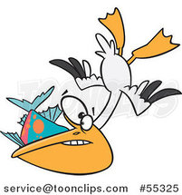 Cartoon Hungry Pelican Swooping up a Fish by Toonaday