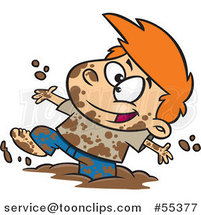 Cartoon Boy Having Fun Playing in Mud by Toonaday
