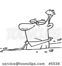 Cartoon Black and White Line Drawing of a Business Man Stuck in a Rut by Toonaday
