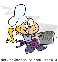 Cartoon Happy Blond Girl Chef Carrying a Pot of Pasta by Toonaday