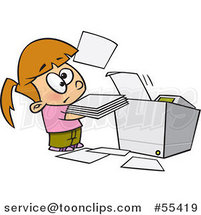 Cartoon Little Girl Trying to Use a Copier Machine by Toonaday