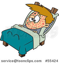 Cartoon Boy Sick with Measles Resting in Bed by Toonaday