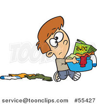 Cartoon Boy Dropping Clothes and Carrying a Laundry Basket with Detergent by Toonaday