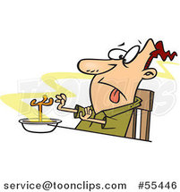 Cartoon Disgusted Guy with a Chicken Leg in a Soup Bowl by Toonaday