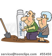 Cartoon Senior Couple Pulling out or Burying a Time Capsule by Toonaday