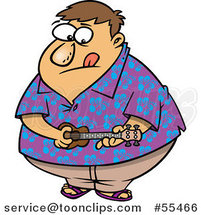 Cartoon Obese Guy in a Hawaiian Shirt, Playing a Ukelele by Toonaday