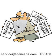 Cartoon Old Hermit Guy with Signs by Toonaday