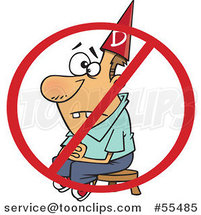 Cartoon Dunce Guy Sitting on a Stool Under a Restricted Symbol by Toonaday