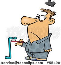 Cartoon Grumpy Guy with Bad Toothpaste Hanging off of His Brush by Toonaday