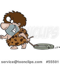 Cartoon Happy Caveman Dragging a Stone Wheel by Toonaday