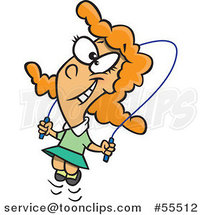 Cartoon Happy Red Haired Girl Skipping Rope by Toonaday