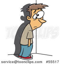 Cartoon Sad Boy Standing in a Corner by Toonaday