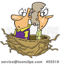 Cartoon Middle Aged Couple in an Empty Nest by Toonaday
