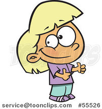 Cartoon Pleased Blond Girl Holding Two Thumbs up by Toonaday