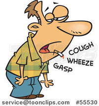 Cartoon Quitting Smoking Guy Coughing Wheezing and Gasping by Toonaday