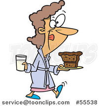 Cartoon Lady in a Robe, Licking Her Lips and Carrying Milk and Cake by Toonaday