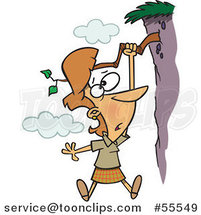 Lady Hanging out on a Limb of a Cliff Cartoon by Toonaday