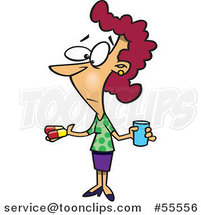 Lady Holding Pill Capsules and Water Cartoon by Toonaday