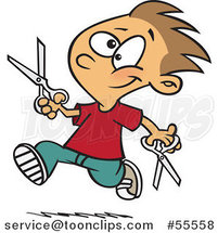 Happy Boy Dangerously Running with Scissors Cartoon by Toonaday
