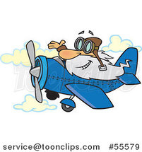Cartoon Happy Old White Guy Waving and Flying a Plane by Toonaday
