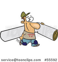 Cartoon Happy White Carpet Layer Guy Carrying a Rolled Piece by Toonaday