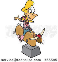 Cartoon Blond Cowgirl Lady Riding a Mechanical Bull by Toonaday