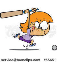 Cartoon Sporty Cricket Girl Chasing a Ball with a Bat by Toonaday