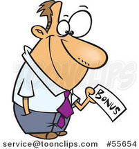 Cartoon White Business Man Holding a Bonus Check by Toonaday
