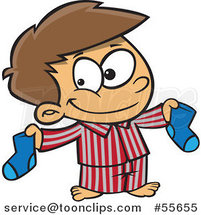 Cartoon Happy Little Boy Holding up Christmas Socks by Toonaday