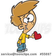 Cartoon White Boy Giving a Valentine Heart by Toonaday