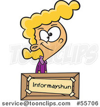 Cartoon Blond Girl at an Information Desk, with a Mis-spelled Sign by Toonaday
