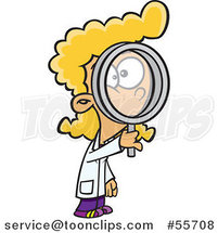 Cartoon Blond Scientist Girl Looking Through a Magnifying Glass by Toonaday