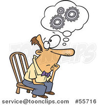 Cartoon White Gear Head Guy Sitting and Thinking by Toonaday