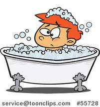 Cartoon Grumpy Red Haired Boy in a Bubble Bath by Toonaday