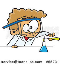 Cartoon White Boy Scientist Pouring Chemicals into a Beaker by Toonaday