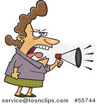 Cartoon White Lady Boss Mother or Wife Screaming Through a Megaphone by Toonaday