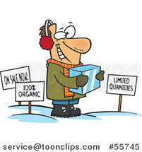 Cartoon White Guy Holding Ice Around Sales Signs by Toonaday