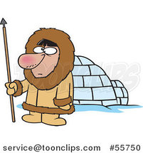 Cartoon Eskimo Hunter Guy by an Igloo by Toonaday