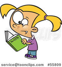 Cartoon White School Girl Reading a Poetry Book by Toonaday