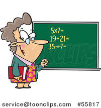Cartoon White Female Math Teacher at a Chalk Board by Toonaday