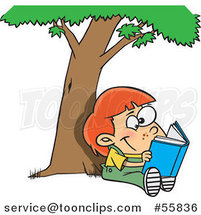 Cartoon White Child Reading a Book Under a Tree by Toonaday