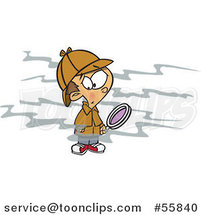 Cartoon White Boy Sherlock Picking up a Scent and Holding a Magnifying Glass by Toonaday