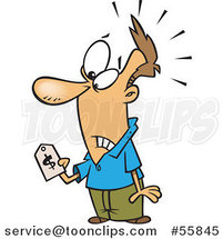 Cartoon White Guy with Sticker Shock, Holding a Price Tag by Toonaday