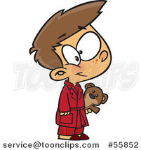 Cartoon White Boy Wearing Pajamas and Holding a Teddy Bear by Toonaday